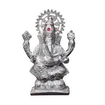  White Silver Ganesh Metal Statue
