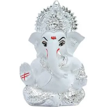  White Ganesh Metal Statue