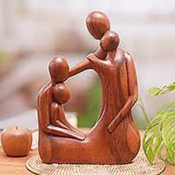  Novica Brown Hand Carved Mother and Child Natural Wood Artisan Sculpture