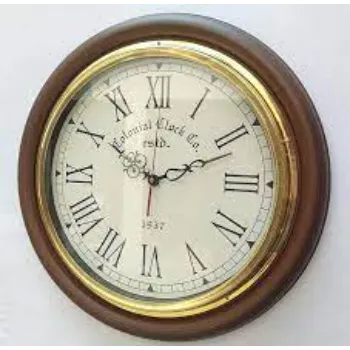  Vintage Wooden Finish Colonial Brass Ring Wall Clock 