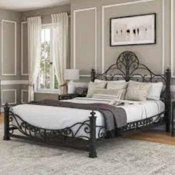 Polished Wrought Iron Double Bed